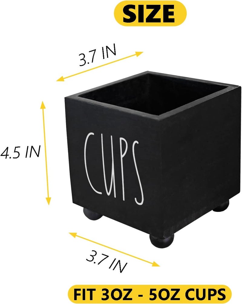 CHONIC Bathroom Cup Dispenser, Farmhouse Dixie Cup Holder, 3 oz 5 oz Paper Mouthwash Cup Storage Box, Wooden Disposable Cup Caddy, Water Dispenser Cup Holder for Counter top (Black) - Image 5